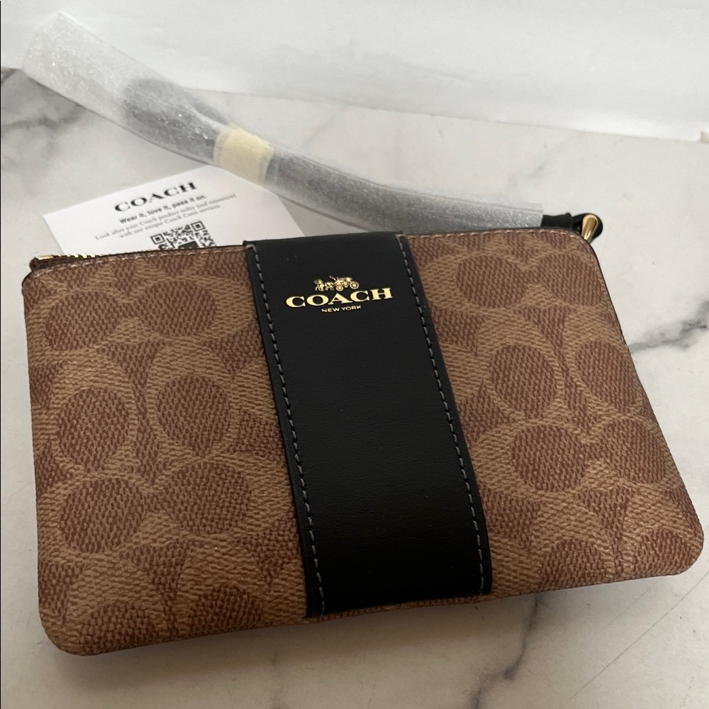Coach Signature Brown and Black Wristlet - Picture 7 of 10